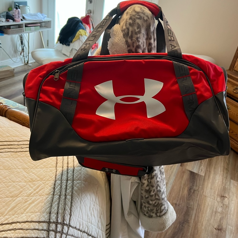 Underarmour Duffel Bag - red & gray NEVER USED no rips tears stains!